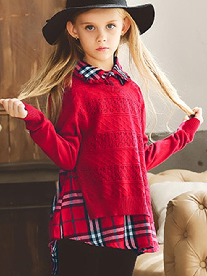 Ericdress Sylish Plaid Patchwork DoubleLayer 's Sweater img 1